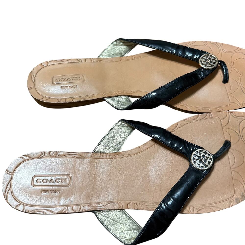 Coach Monogram Black and Brown Flip Flop Sandals Size 10 - Picture 2 of 4